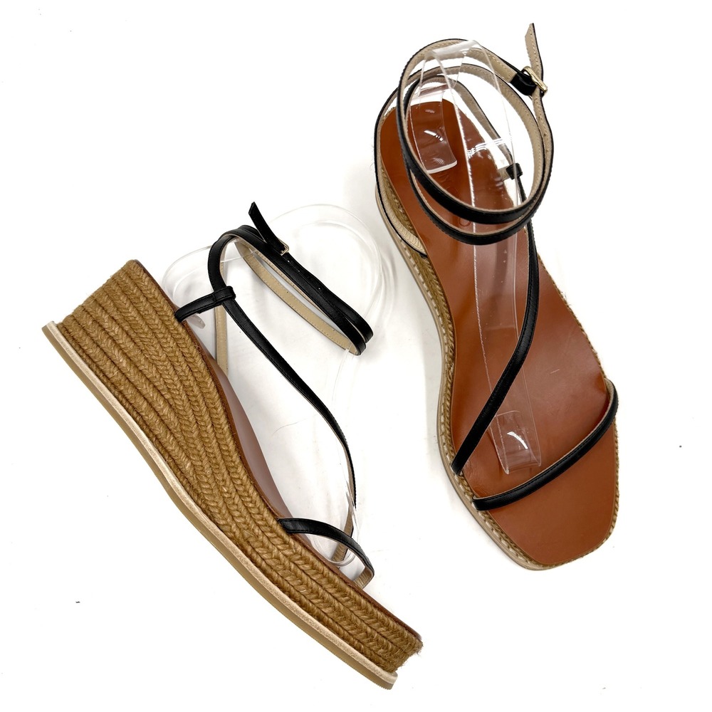 Jimmy Choo Drive 60 Espadrille Wedge Sandals Black Nappa Leather Sz 39.5 / 9.5 - Picture 3 of 10